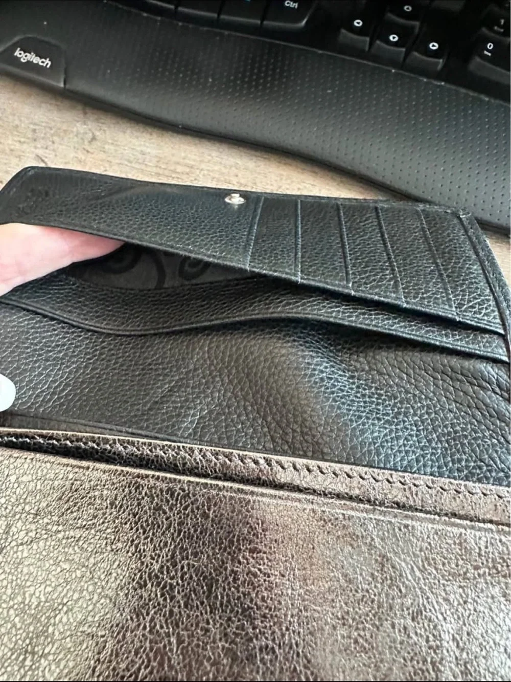 Brighton Black and White Floral-Embellished Leather Wallet